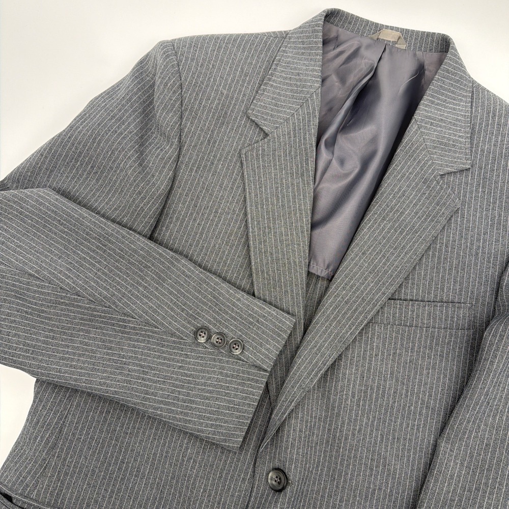 Vtg 70s Sears Perma Prest Mens 40R Gray Pinstripe Blazer Sport Coat Jacket Suit